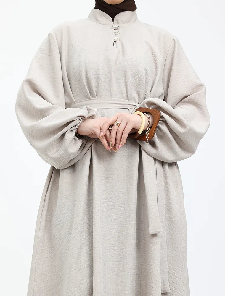 Stone Linen Feel Nehru Collar Maxi